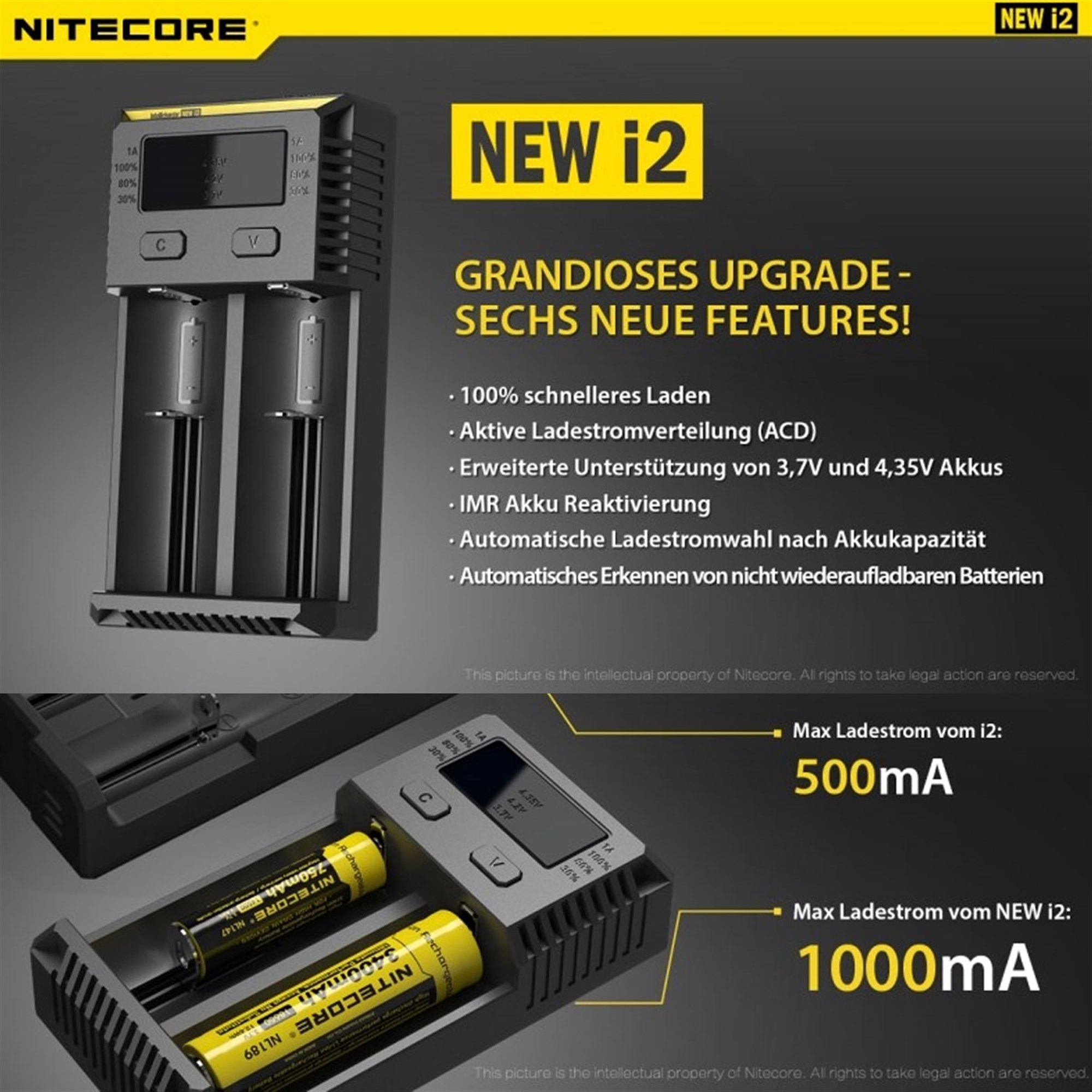 NiteCore 2 Şarj Yuvalı Pil Şarj Cihazı ( Intellicharge i2 YENİ NC-i2)