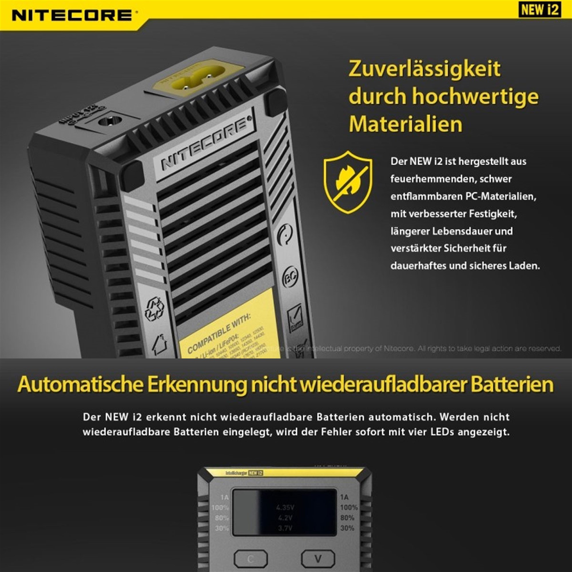 NiteCore 2 Şarj Yuvalı Pil Şarj Cihazı ( Intellicharge i2 YENİ NC-i2)
