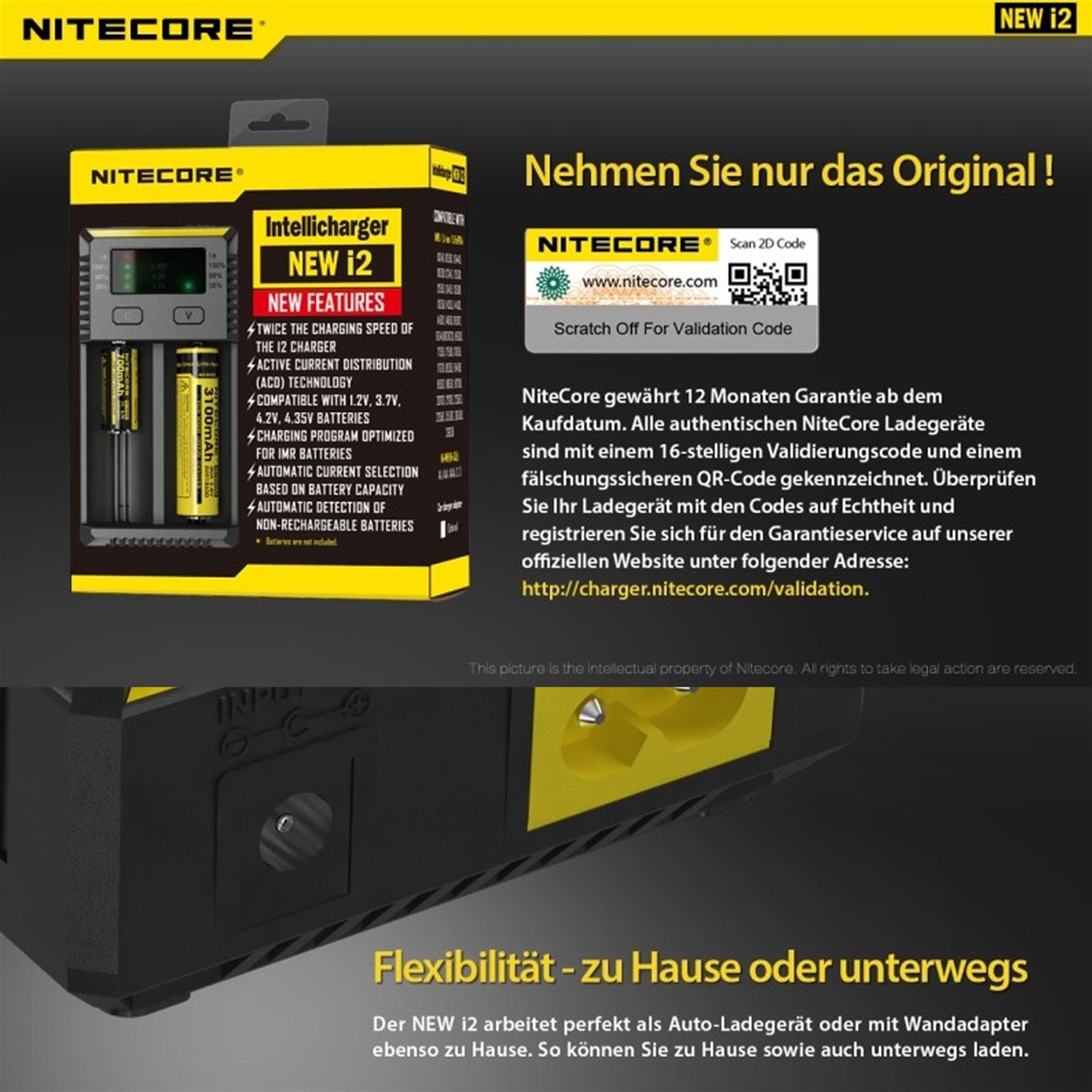 NiteCore 2 Şarj Yuvalı Pil Şarj Cihazı ( Intellicharge i2 YENİ NC-i2)