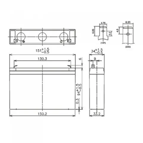 Panasonic LC-R067R2P PB kurşun pil 6 volt, 7.2Ah, Faston 4.8mm fiş kontakları ile