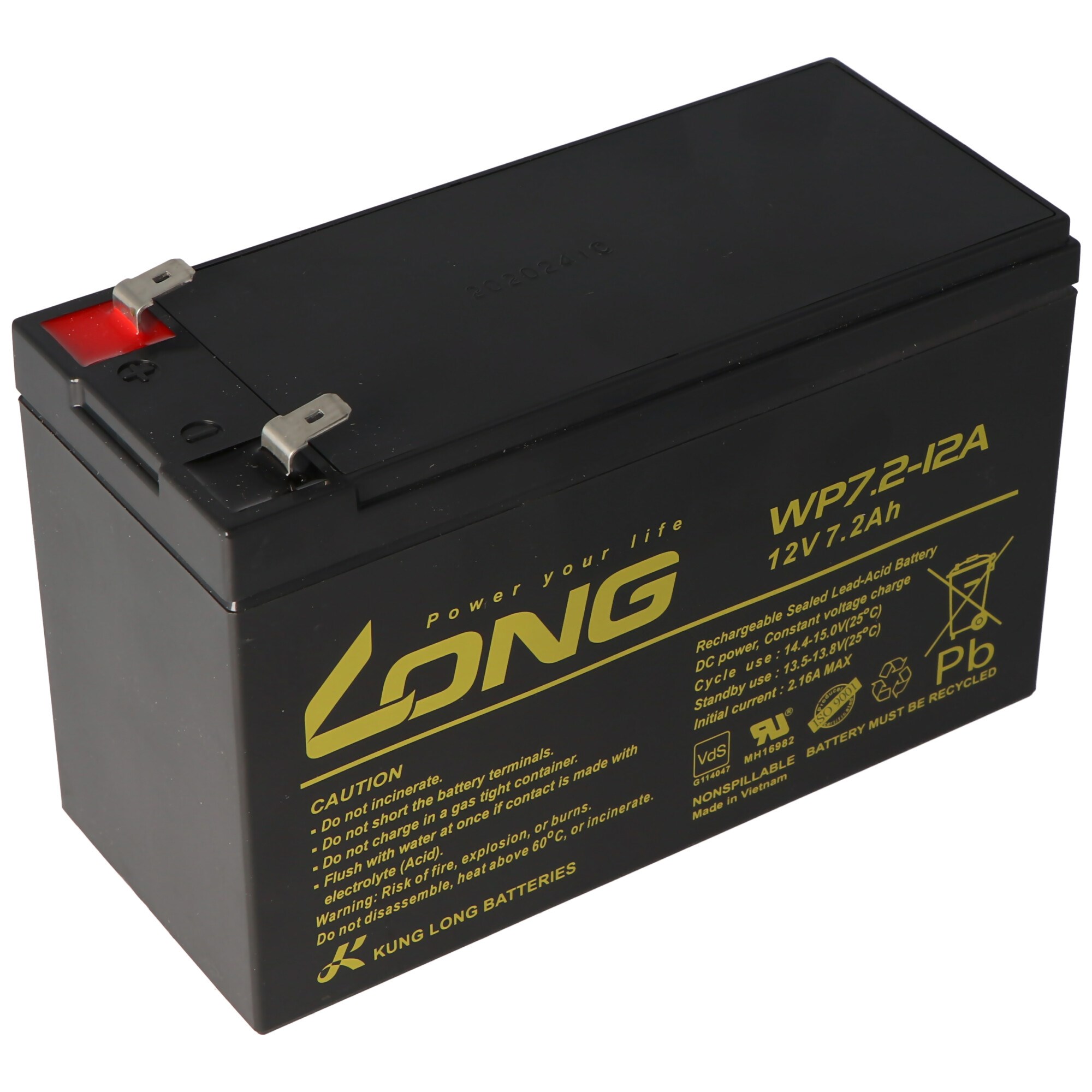 Kung Uzun WP7.2-12M, 12Volt, 7.2Ah VDS G101163, Faston 6.3mm