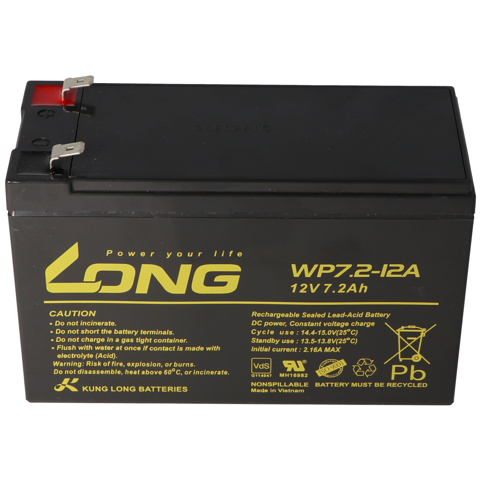Kung Uzun WP7.2-12M, 12Volt, 7.2Ah VDS G101163, Faston 6.3mm