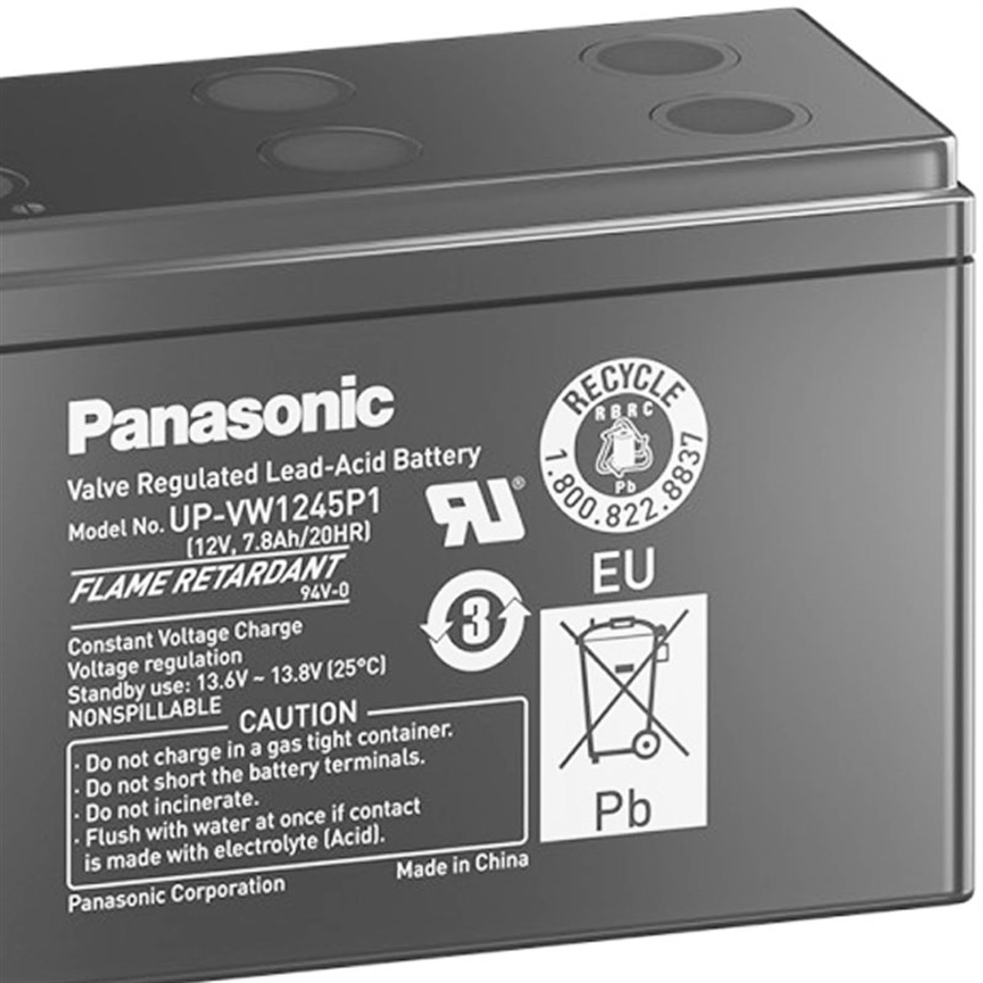 Panasonic UP-VW1245P1 pil PB 12Volt 7.8 Ah (eski adıyla 9Ah) Faston 6.3mm fiş kontakları ile