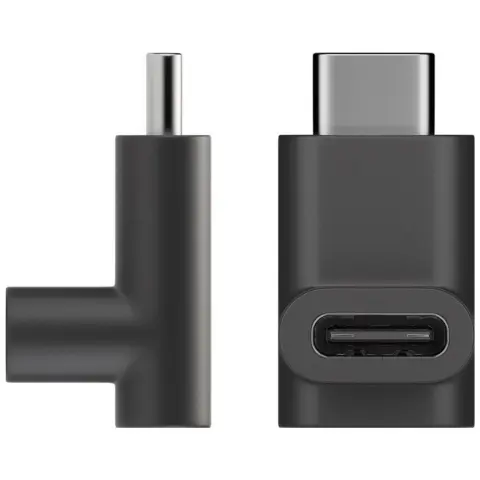 Adaptör USB-C - USB-C 90 derece açı, USB-C fişine açılı siyah USB-C soketi