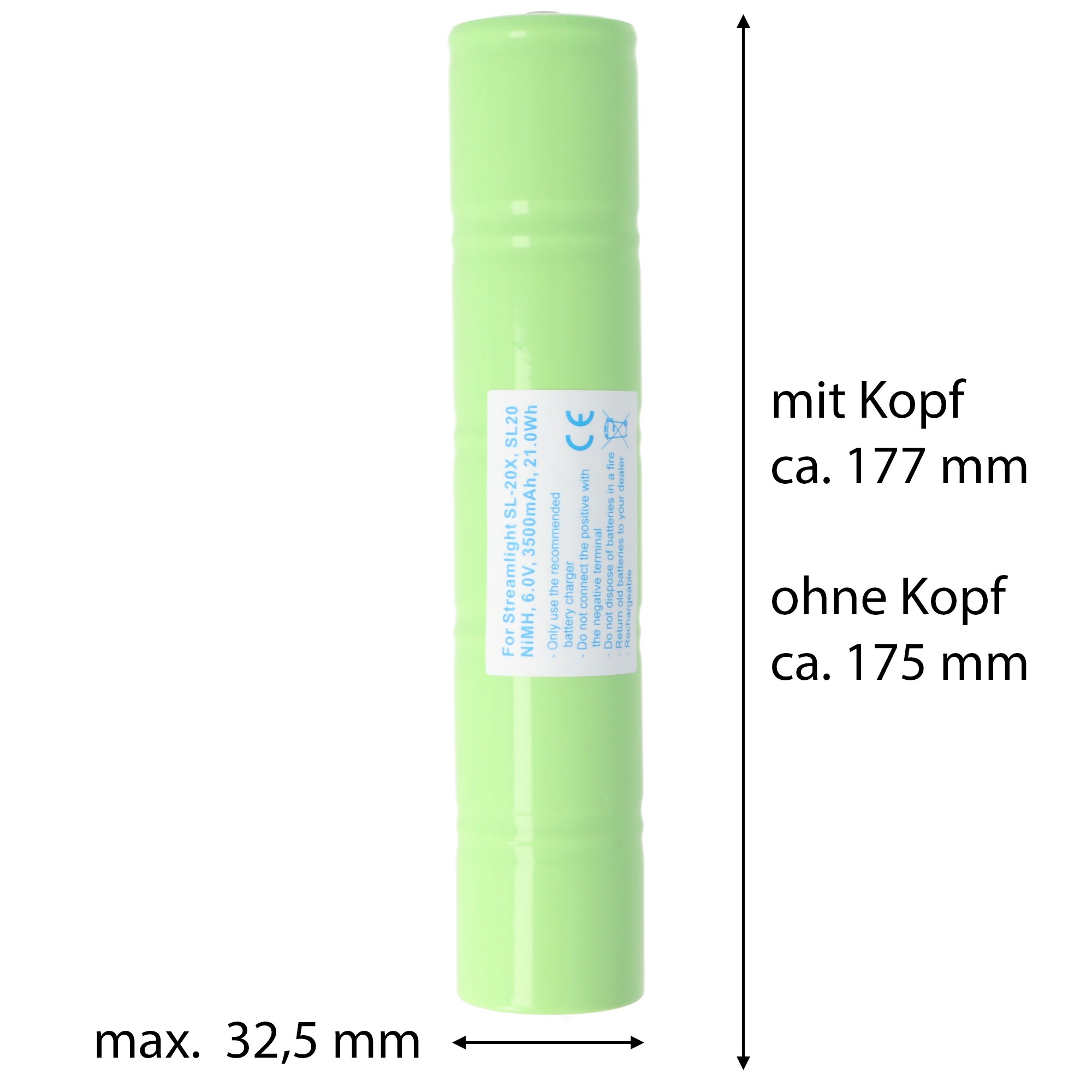 Streamlight SL-20X pil, SL20, NiMH pil IMT-3500D 6.0 volt 3500mAh, 21Wh, 180x32.5mm için uygun çoğaltma pili