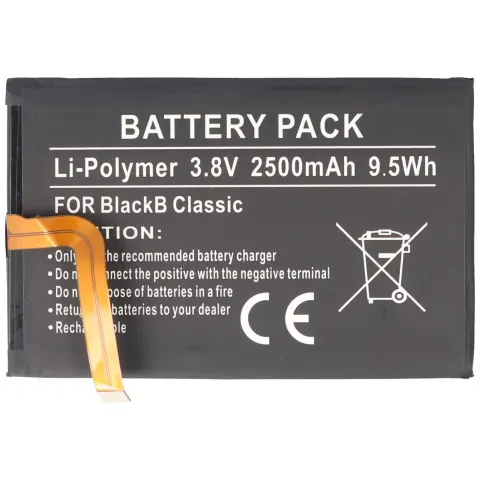 Blackberry Classic, Li-Polimer, 3.8V, 2500mAh, 9.5Wh, dahili, aletsiz pil