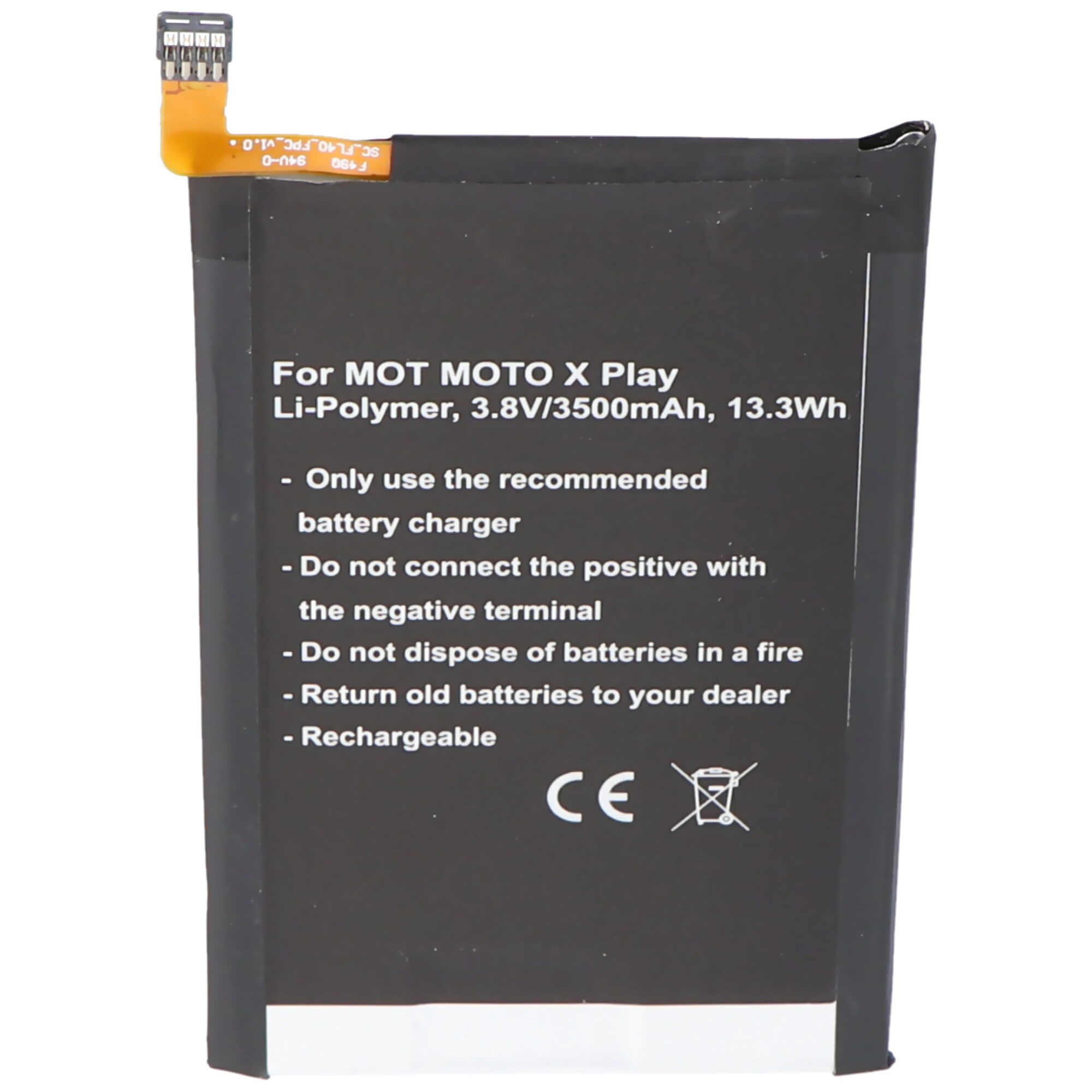 Pil Motorola MOTO X Play, Li-Polimer, 3.8V, 3500mAh, 13.3Wh, dahili, aletsiz