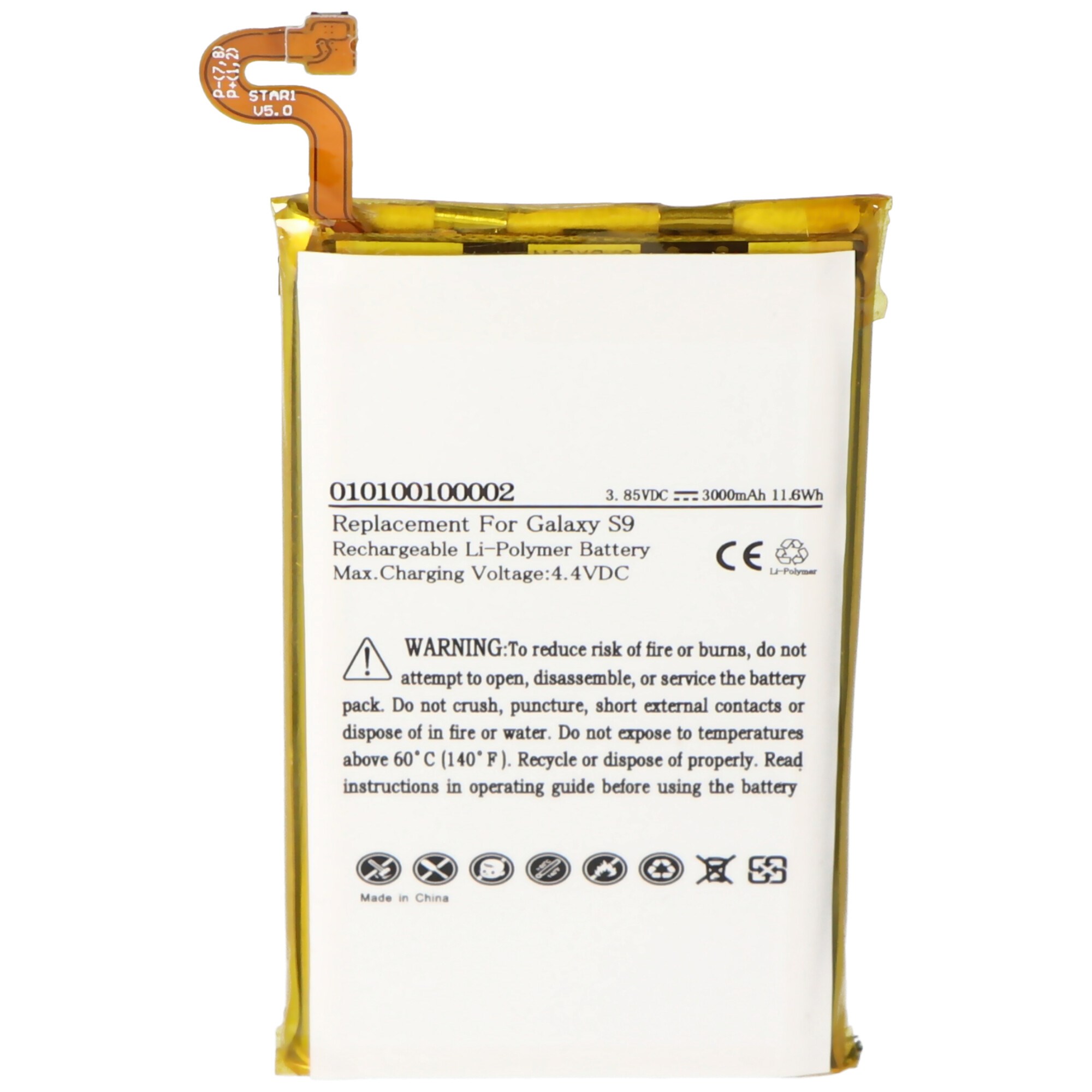 Samsung Galaxy S9, Li-Polimer, 3.85V, 3000mAh, 11.6Wh, dahili, aletsiz pil