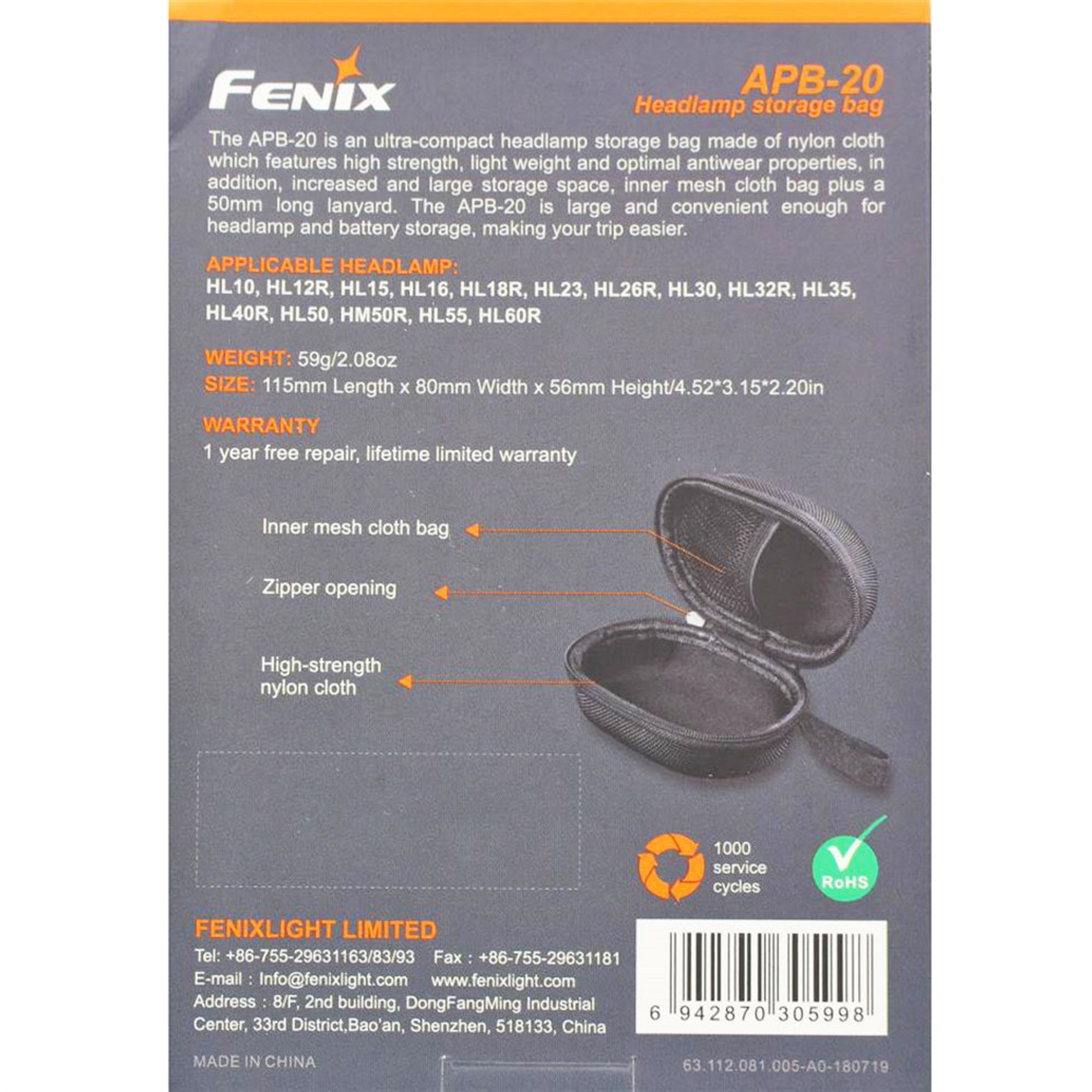 Farlar ve aksesuarlar için Fenix ​​APB-20 taşıma çantası