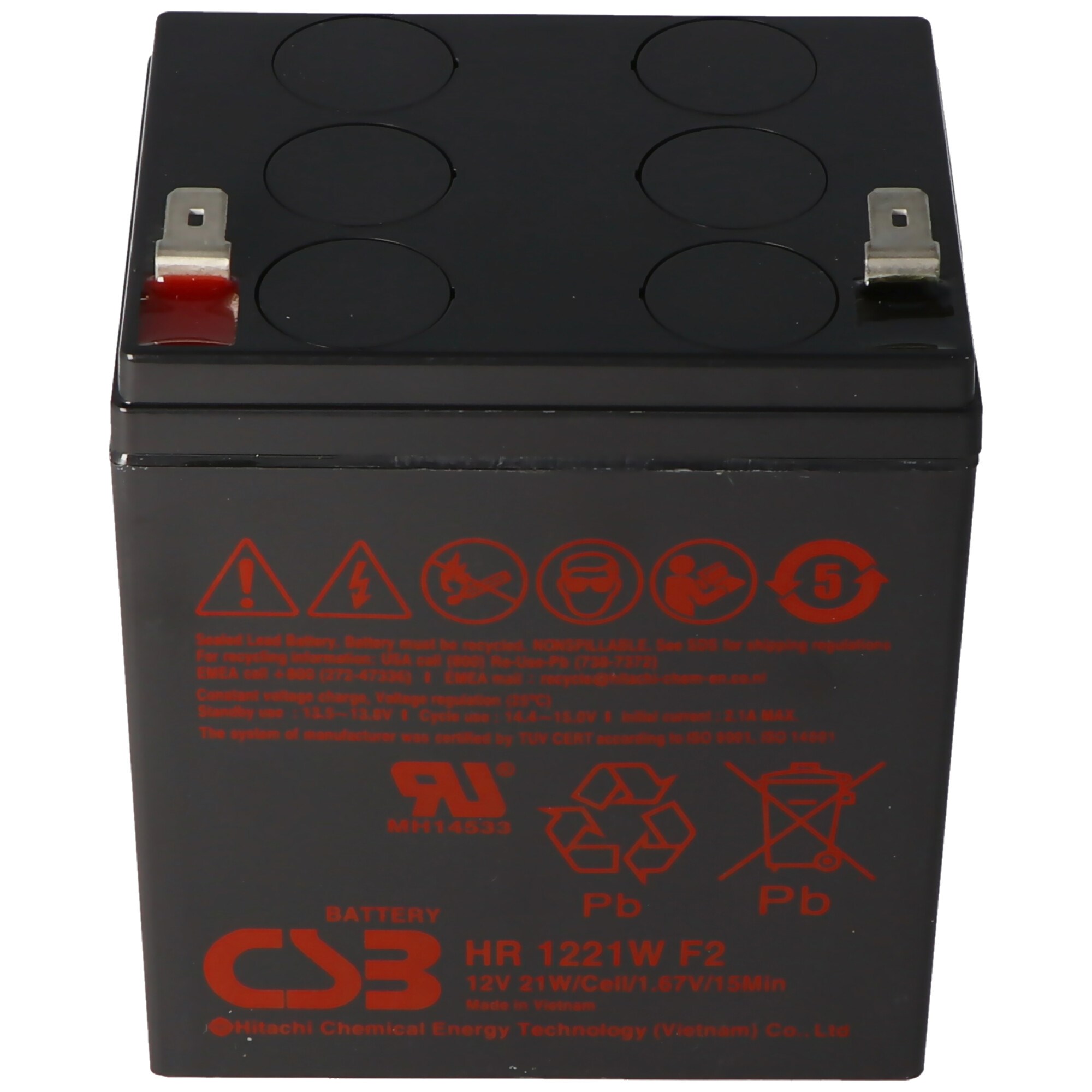 CSB-HR1221WF2 12 volt AGM kurşun asit akü 1.75Ah - 21Wh, 90x70x106mm Faston 6.3mm yüksek akıma dayanıklı