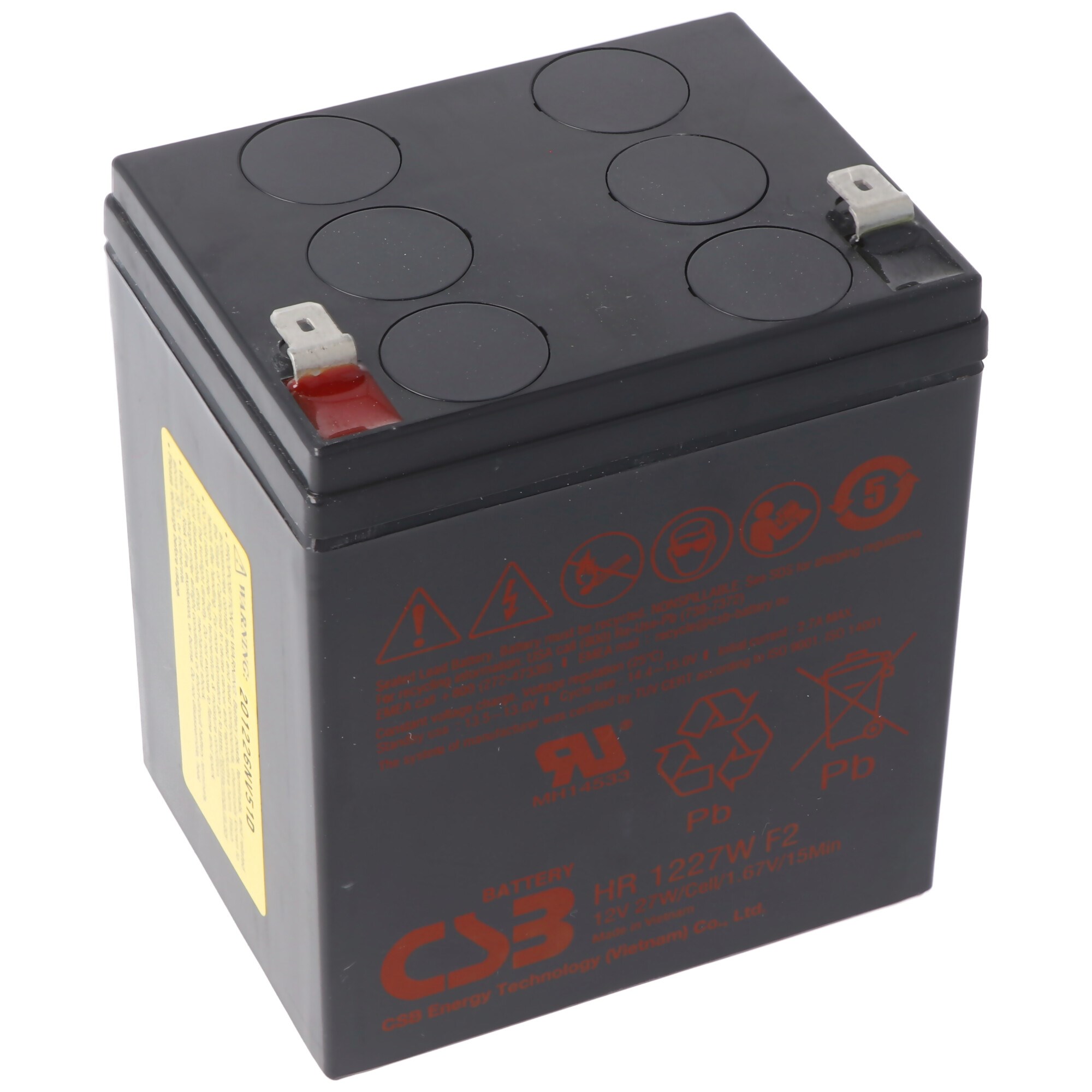CSB-HR1227WF2 12 volt AGM kurşun asit batarya - 27Wh, 90x70x106mm Faston 6.3mm yüksek akıma dayanıklı