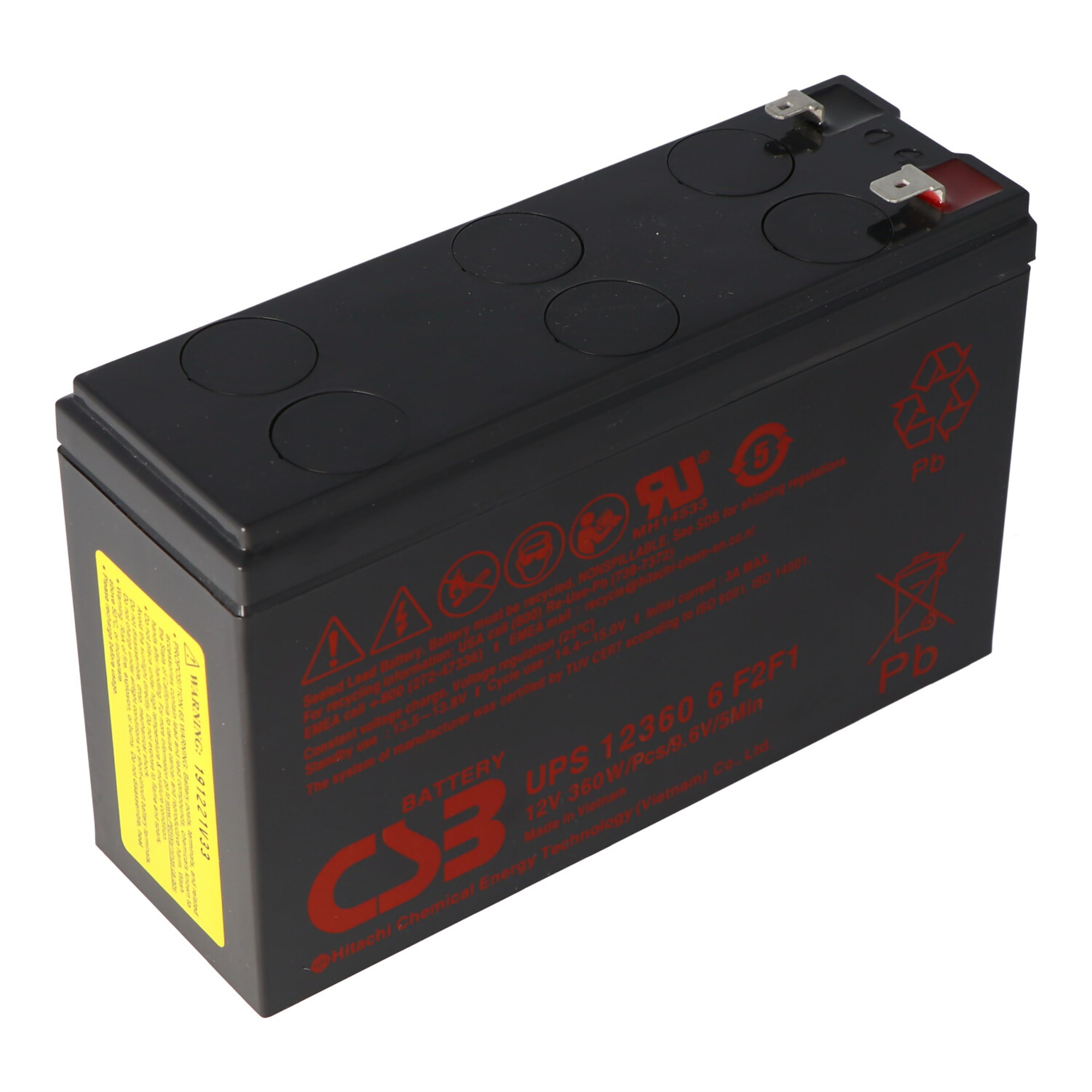 CSB-UPS123606 12 volt AGM kurşun asit akü 360Ah, 151x51x98.3mm Faston 4.8 / 6.3mm yüksek akıma dayanıklı