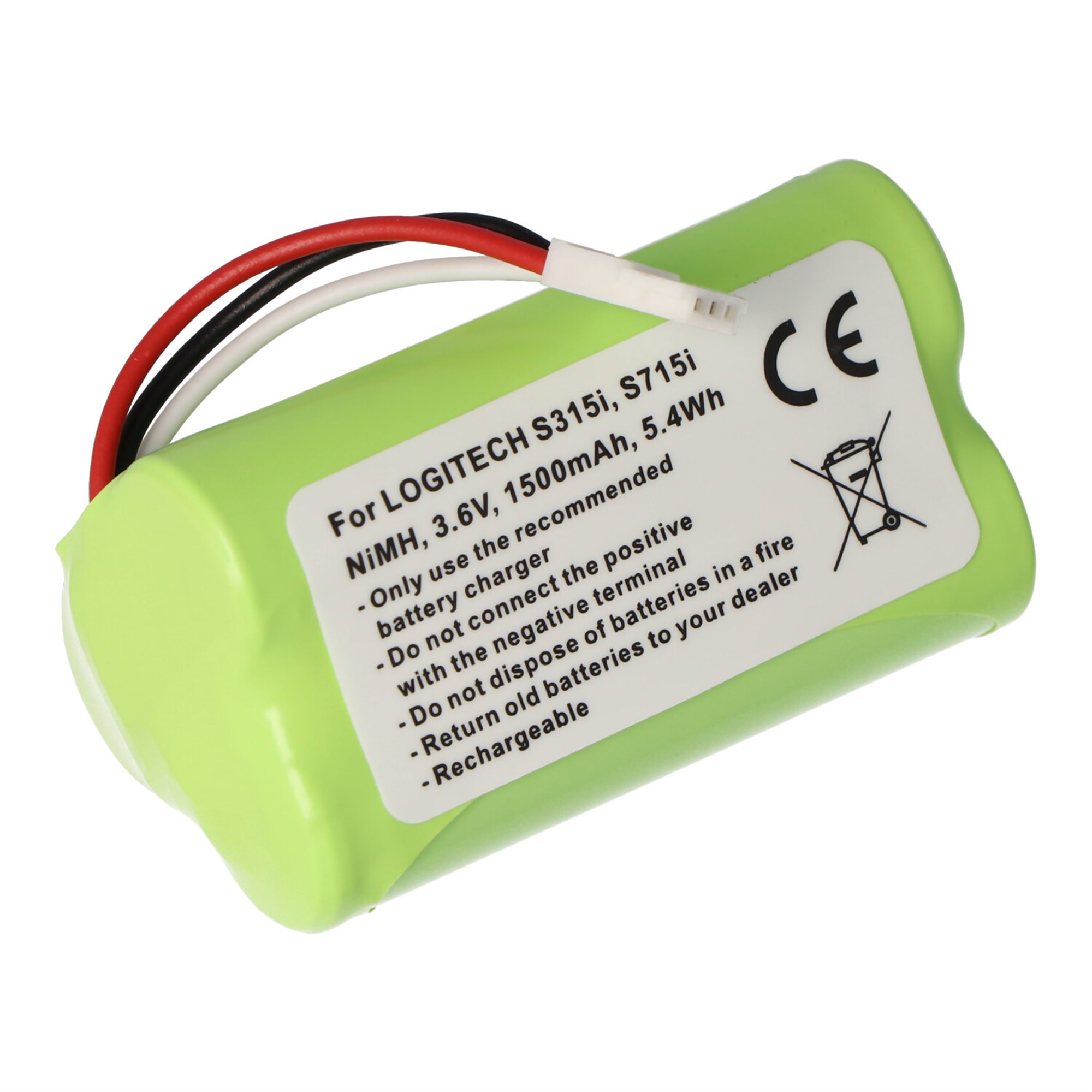 Pil LOGITECH S315i, S715i, NiMH, 3.6V, 1500mAh, 5.4Wh için uygun