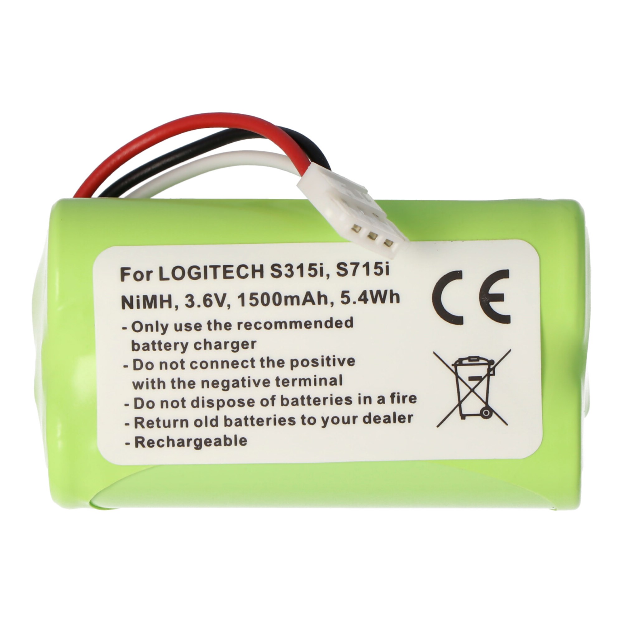 Pil LOGITECH S315i, S715i, NiMH, 3.6V, 1500mAh, 5.4Wh için uygun