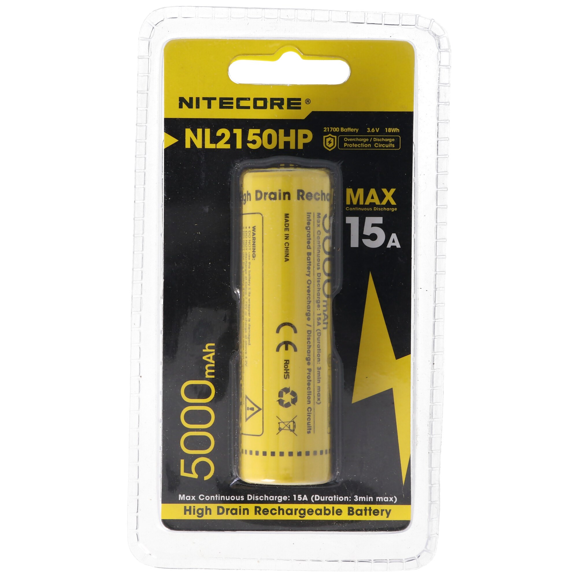 5000mAh NL2150HP ile Nitecore 21700 Li-ion pil, maks. 15A deşarj akımı