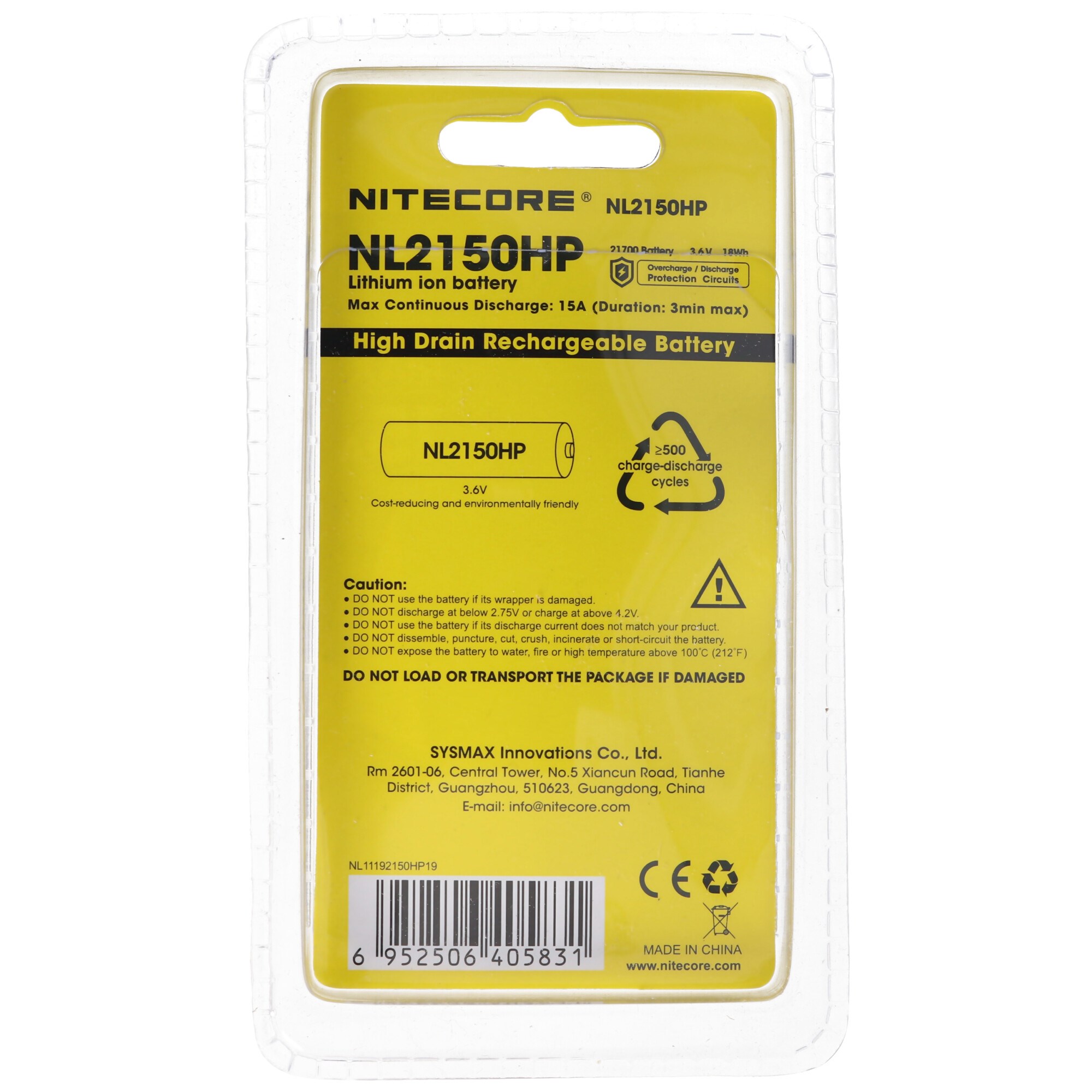 5000mAh NL2150HP ile Nitecore 21700 Li-ion pil, maks. 15A deşarj akımı