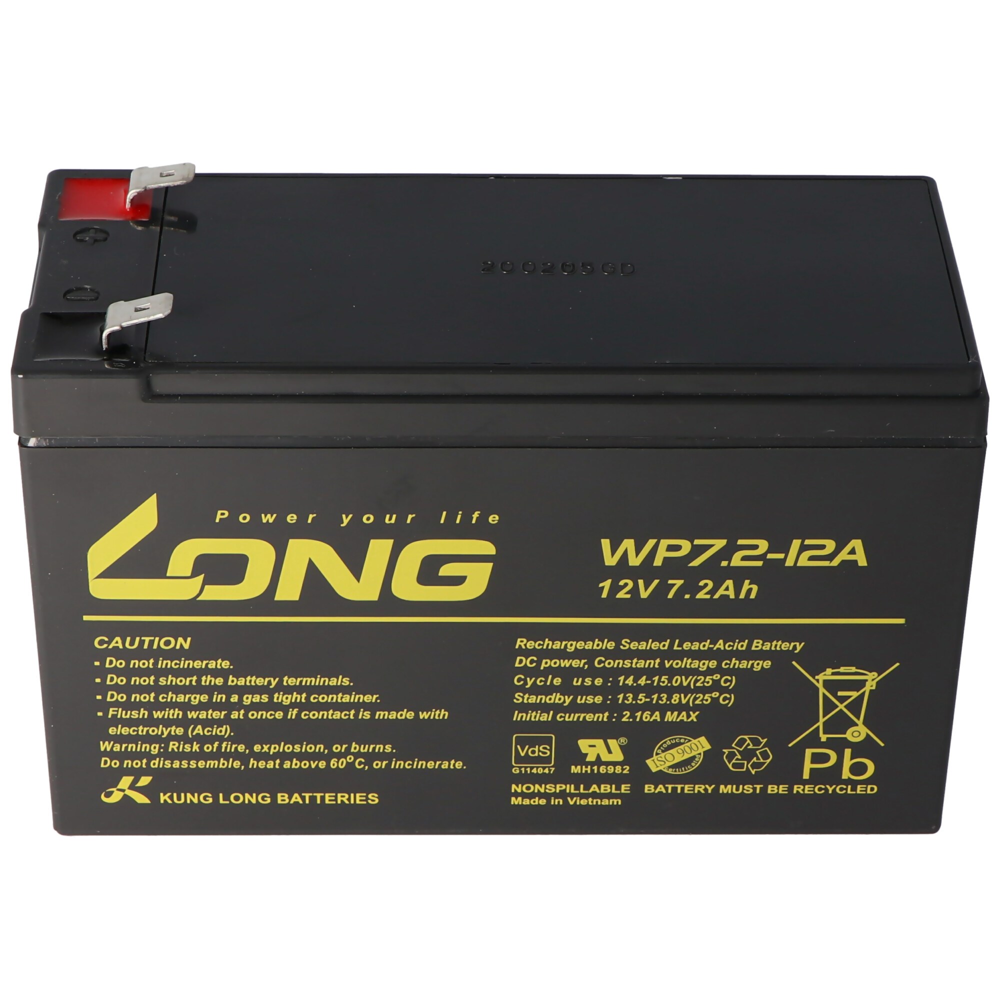 Kung Uzun WP7.2-12A 12Volt 7.2Ah Faston 6.3mm fiş kontakları