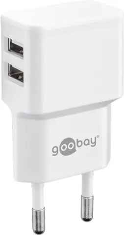 Çift USB şarj cihazı 2.4 A, 2x USB çıkışı, beyaz