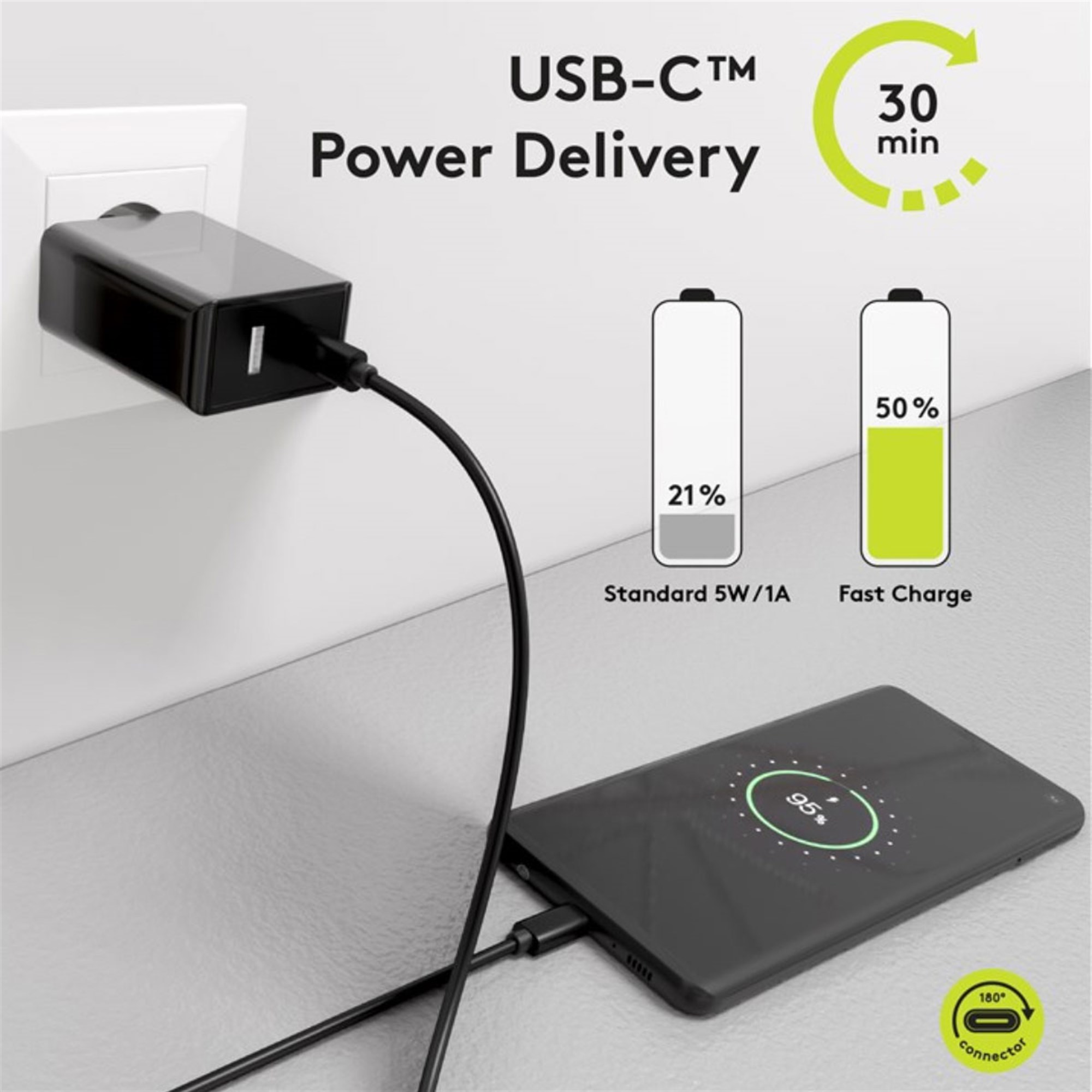 100W'a kadar USB-C PD şarj ve senkronizasyon kablosu, siyah