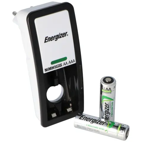 Energizer Mini Şarj Cihazı, 2 AA NiMH şarj edilebilir pil, 2000mAh fişli şarj cihazı dahil