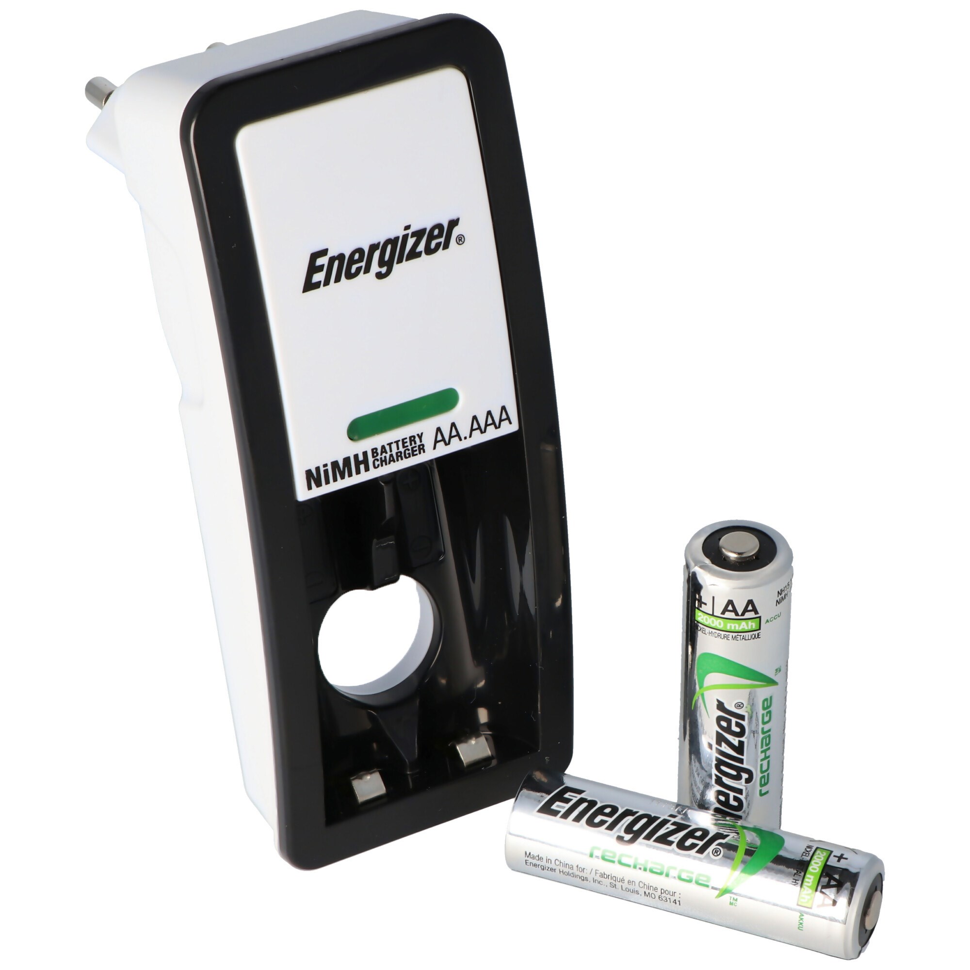 Energizer Mini Şarj Cihazı, 2 AA NiMH şarj edilebilir pil, 2000mAh fişli şarj cihazı dahil