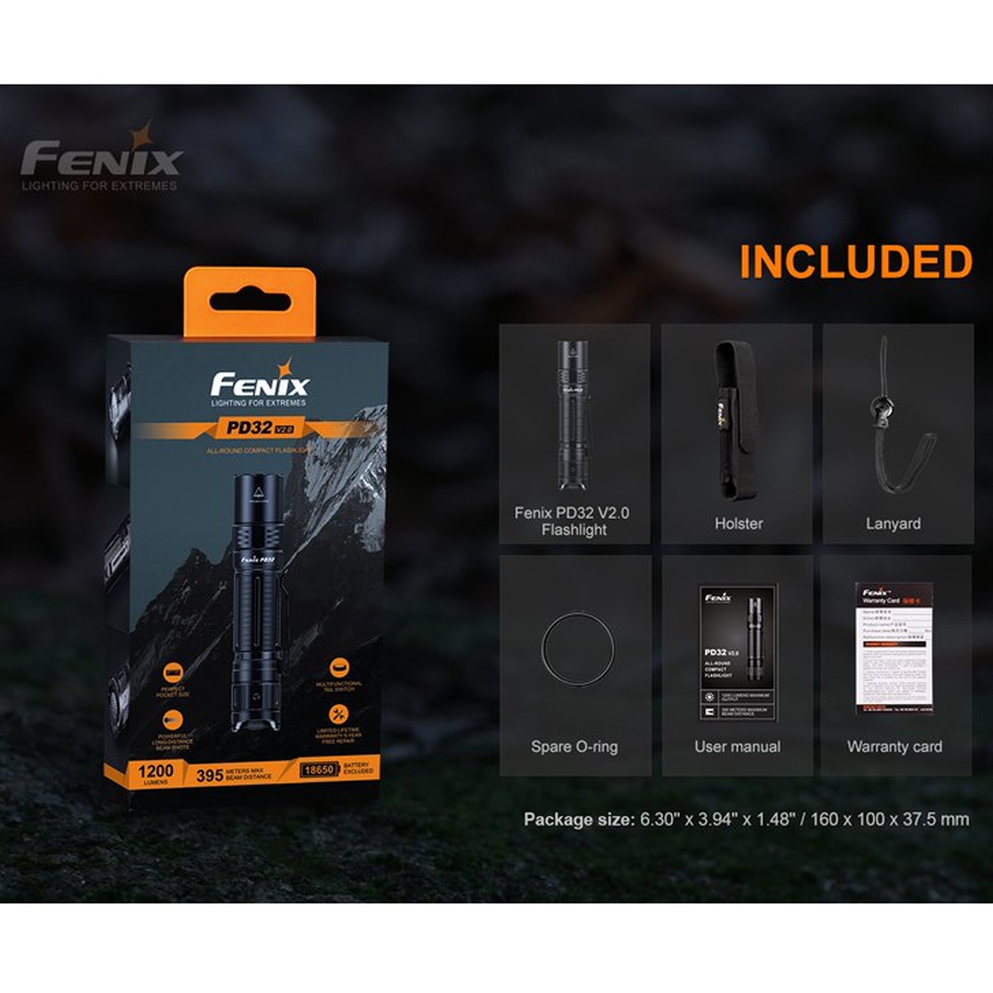 1200 lümen, 395 metre ışık aralığı, pilsiz Fenix PD32 V2.0 LED el feneri