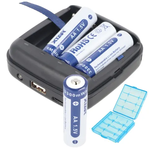 4x AA 1.5V 3300mWh tipik olarak 2000mAh lityum iyon pil, 1.5V şarj cihazı dahil şarj edilebilir