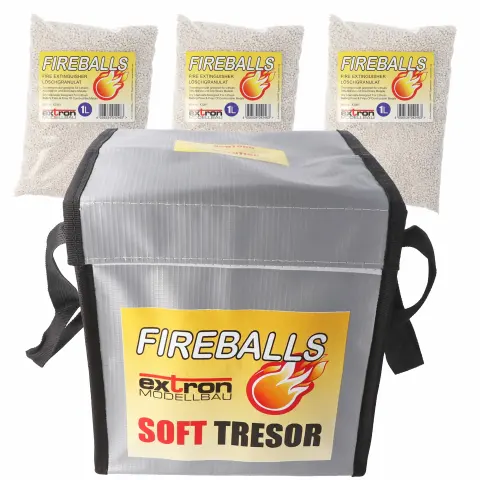 Fireballs Lityum piller için yangın söndürme için güvenli granül paket, yangından korunma, söndürme maddesi 3x1 litre Yumuşak kasa dahil