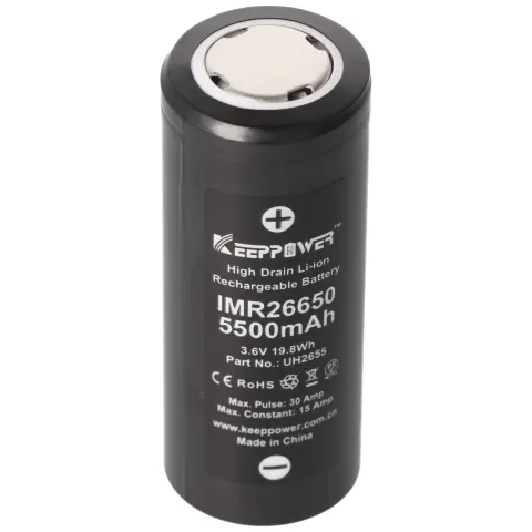 IMR 26650 Li-Ion Akku 5500mAh 3,6V - 3,7V 15A konstant Abmessungen 66,5 x 26,3 mm