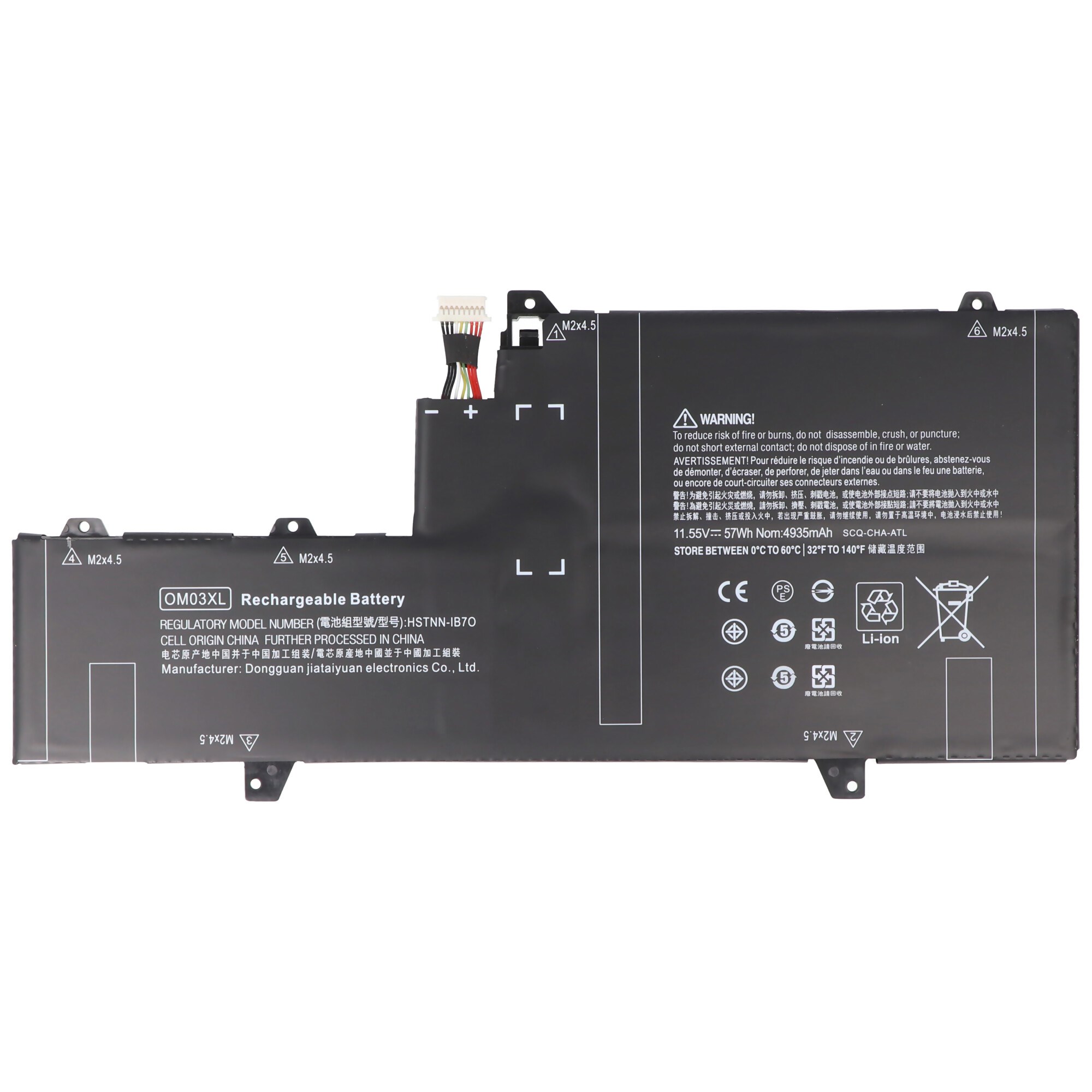 HP EliteBook x360 1030 G2, OM03XL, Li-Polymer, 11.55V, 4900mAh, 57Wh için uygun pil, aletsiz yerleşik