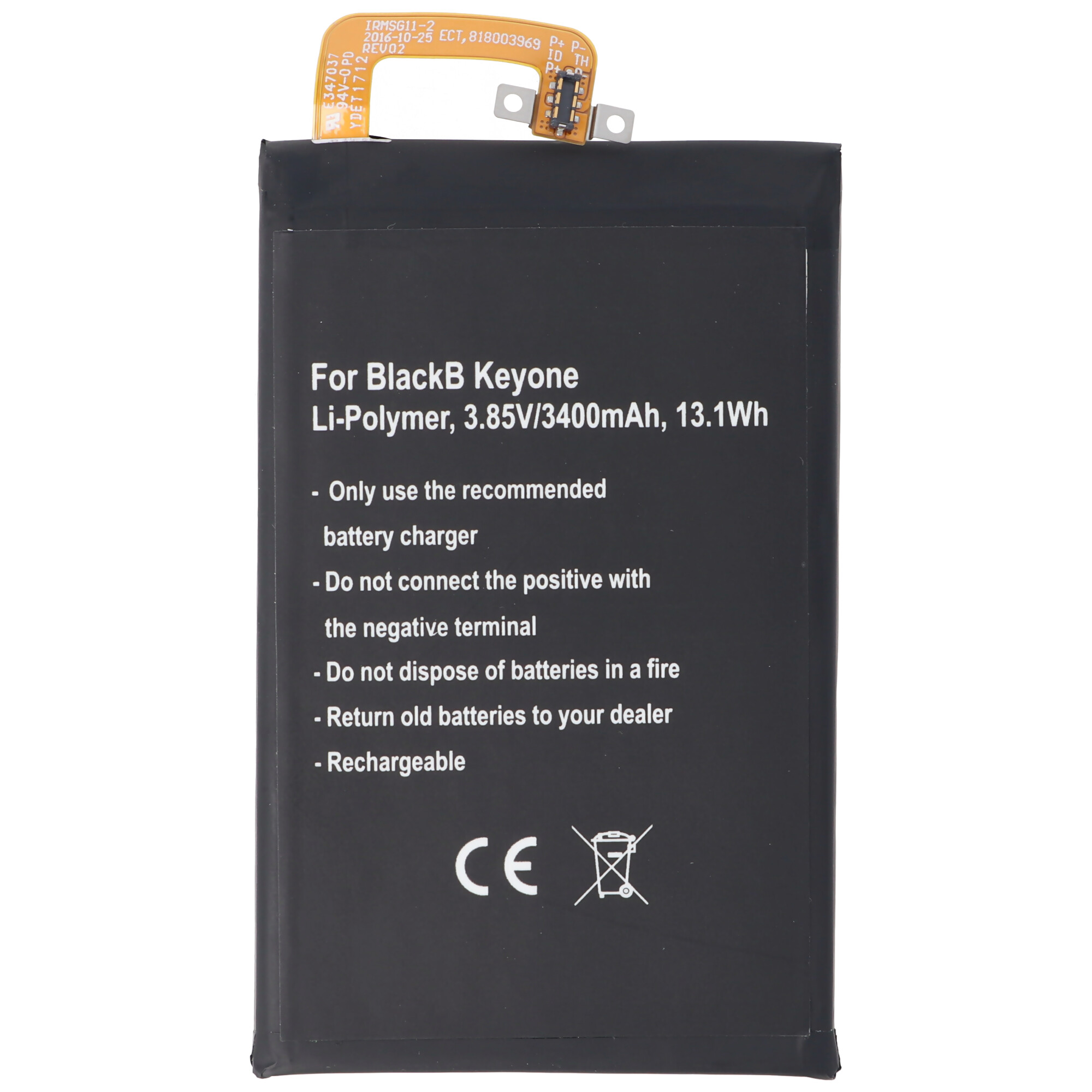 Pil Blackberry Keyone, Li-Polimer, 3.85V, 3400mAh, 13.1Wh, dahili, aletsiz