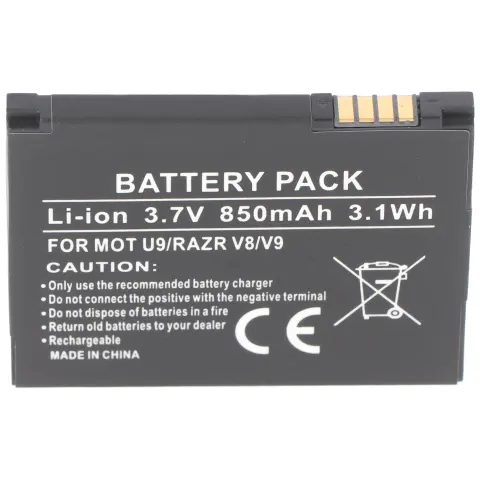 Motorola U9, RAZR V8, V9, Li-ion, 3.7V, 850mAh, 3.1Wh için uygun pil